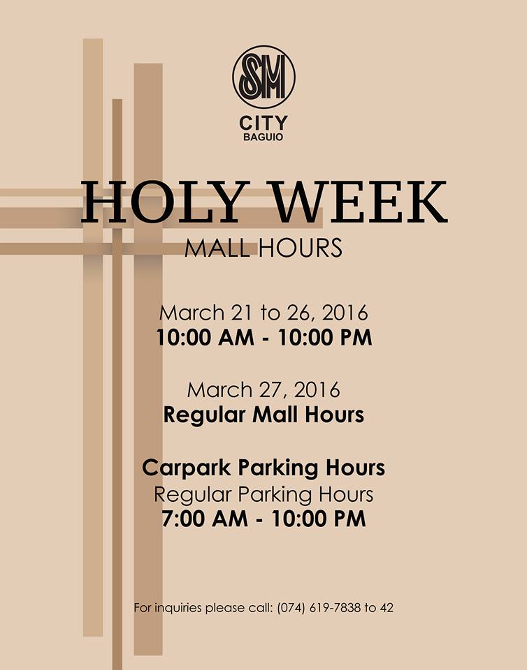 Manila Shopper Holy Week 2016 Schedule of Malls, Supermarkets & Theme