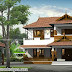 Kerala traditional house with detached car porch