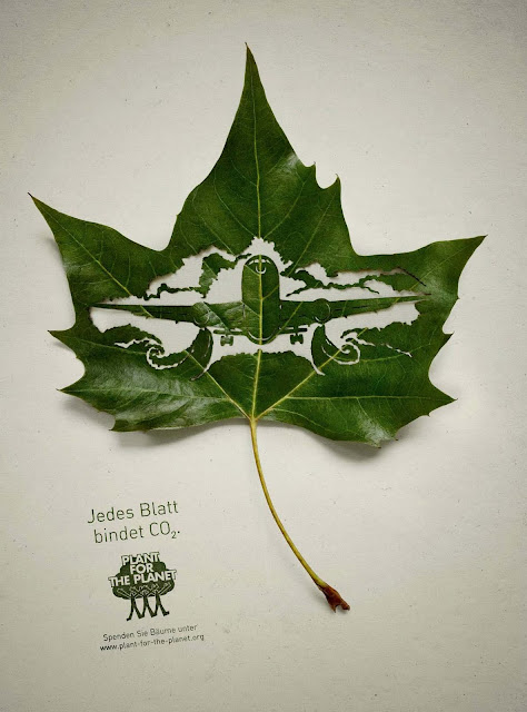 ad campaign with carved leaves