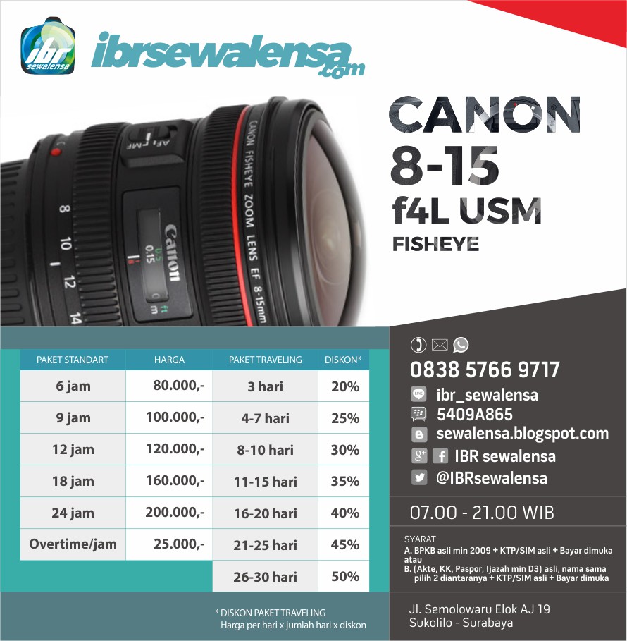 Canon 8-15mm F4 L USM Fisheye Harga Sewa Rental Lensa Kamera
