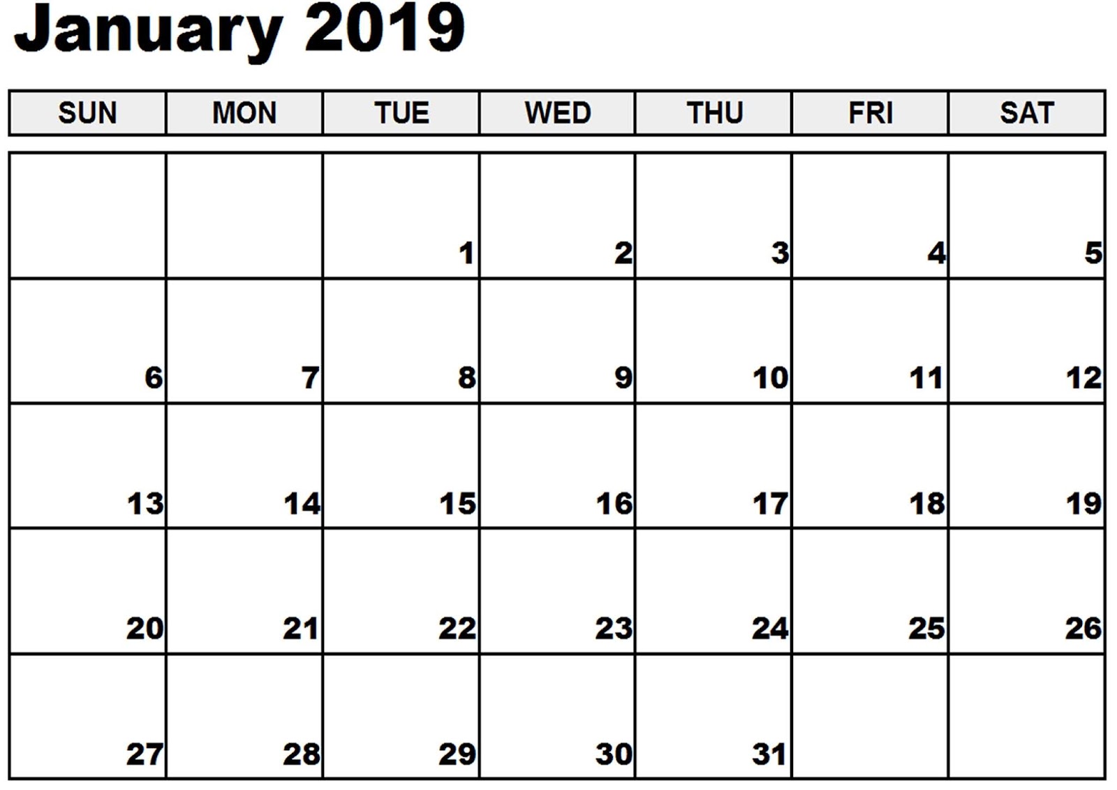 january 2019 calendar a4 download free
