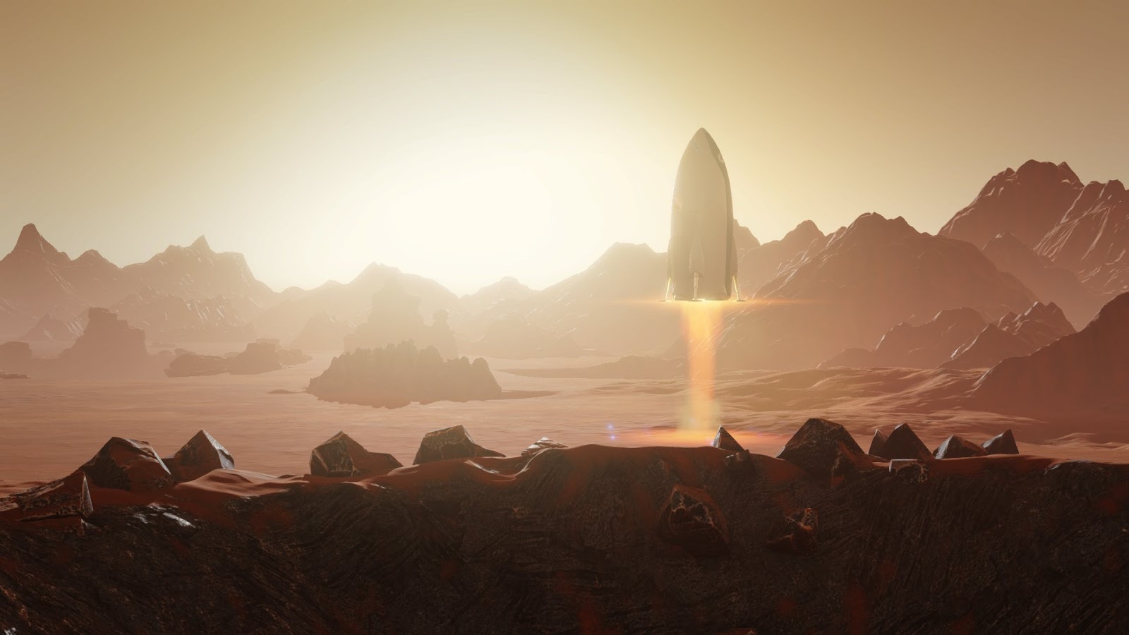 Spaceship landing on Mars from Surviving Mars game human Mars