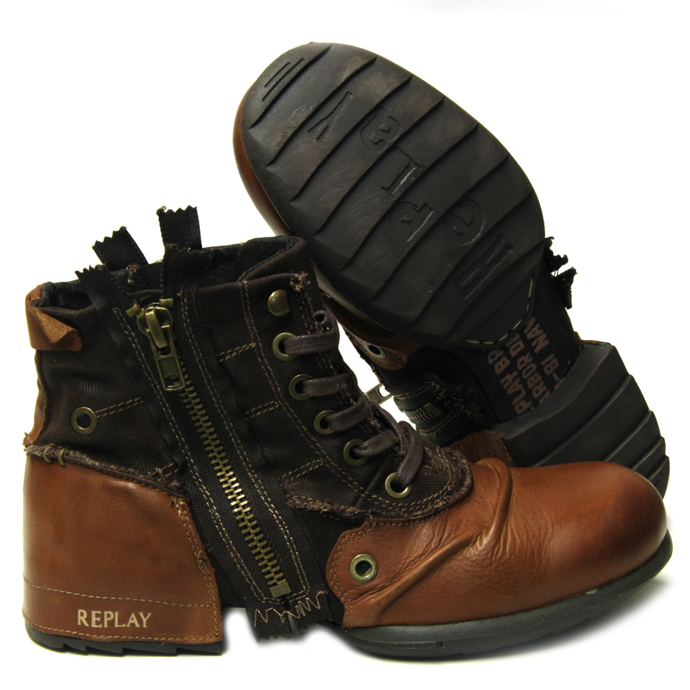 Shoebedo Replay Stiefel Boots Herren RU010003L Clutch Black & Tan