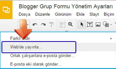 Google Drive web'de yayınla seçeneğine tıklayın