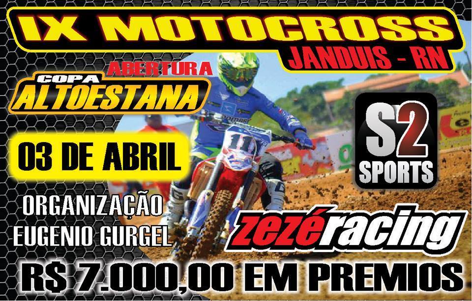 Dia 03 de Abril tem o IX MotoCross com 7 mil reais em prêmios no Balneário Boa Vista em Janduís