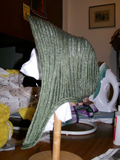 Green hemp plait straw bonnet form, from "1859-1862 Low Spoon Straw Bonnet" pattern by The Dressmaker's Shop Green hemp plait straw bonnet form, from "1859-1862 Low Spoon Straw Bonnet" pattern by The Dressmaker's Shop