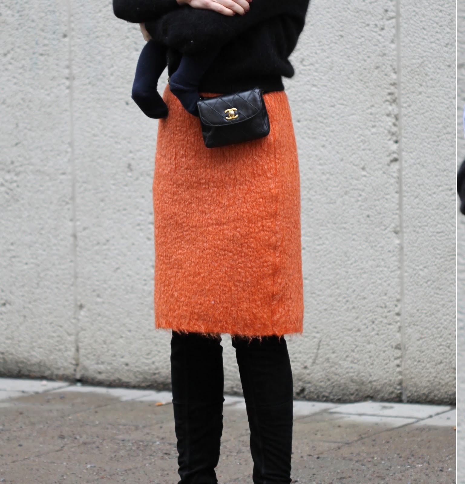 prada orange skirt