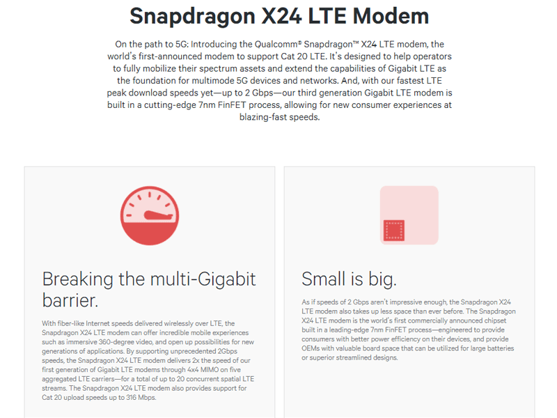 Qualcomm announces new modems with X24 (2 Gbps) and X50 (5 Gbps) LTE speeds