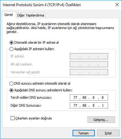 Windows 10 DNS Değiştirme