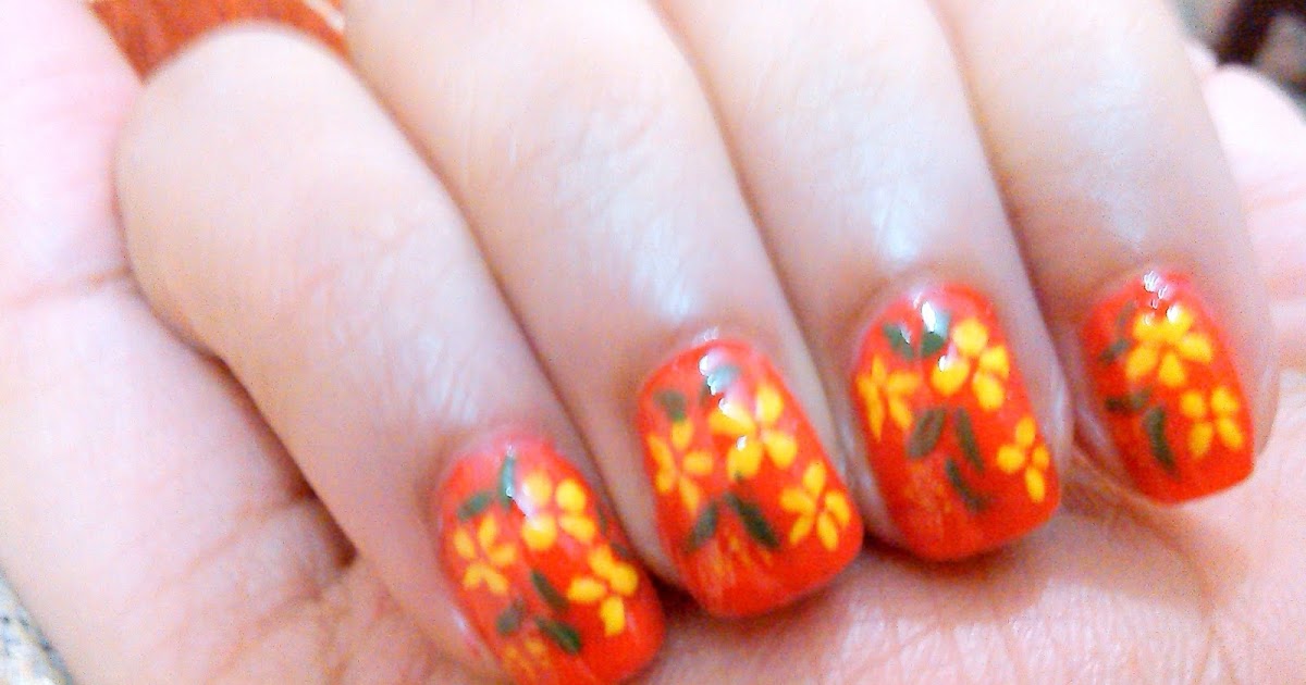 Nail Art- Red And Yellow Flowers