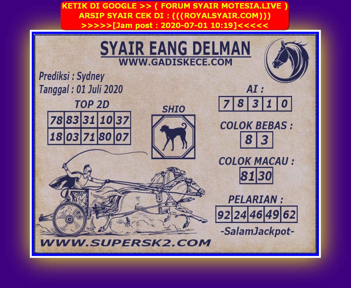 Prediksi Syair Sydney 1 Juli 2020 KODE SYAIR SGP SYAIR
