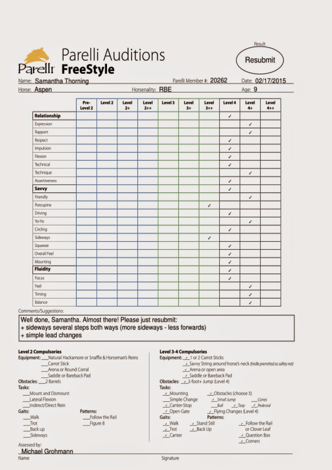 Samantha Thorning Horsemanship: Parelli Level 4 FreeStyle Audition PASS ...