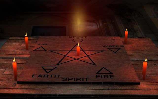 Etoile de la Wicca et les quatre éléments 