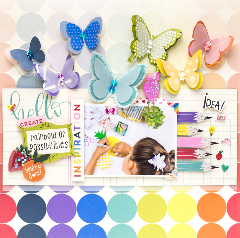 Bea Valint: Dimensional layout with Box of Crayons - American Crafts DT