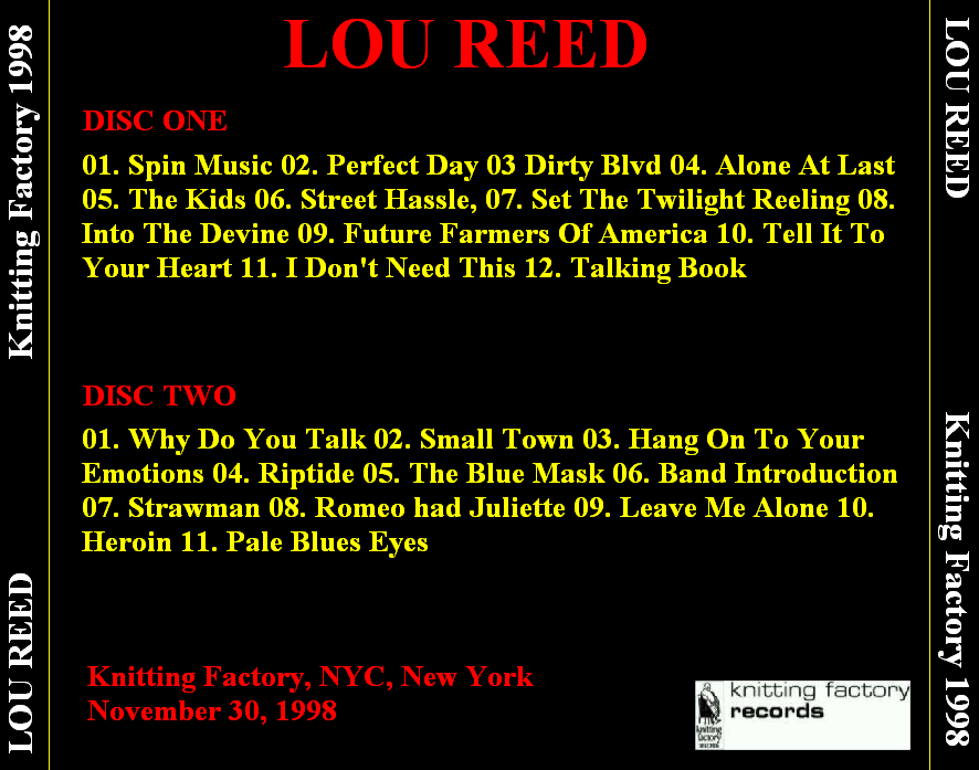 BootBlogger - Lou Reed Bootlegs: Lou Reed - Live At The Knitting ...