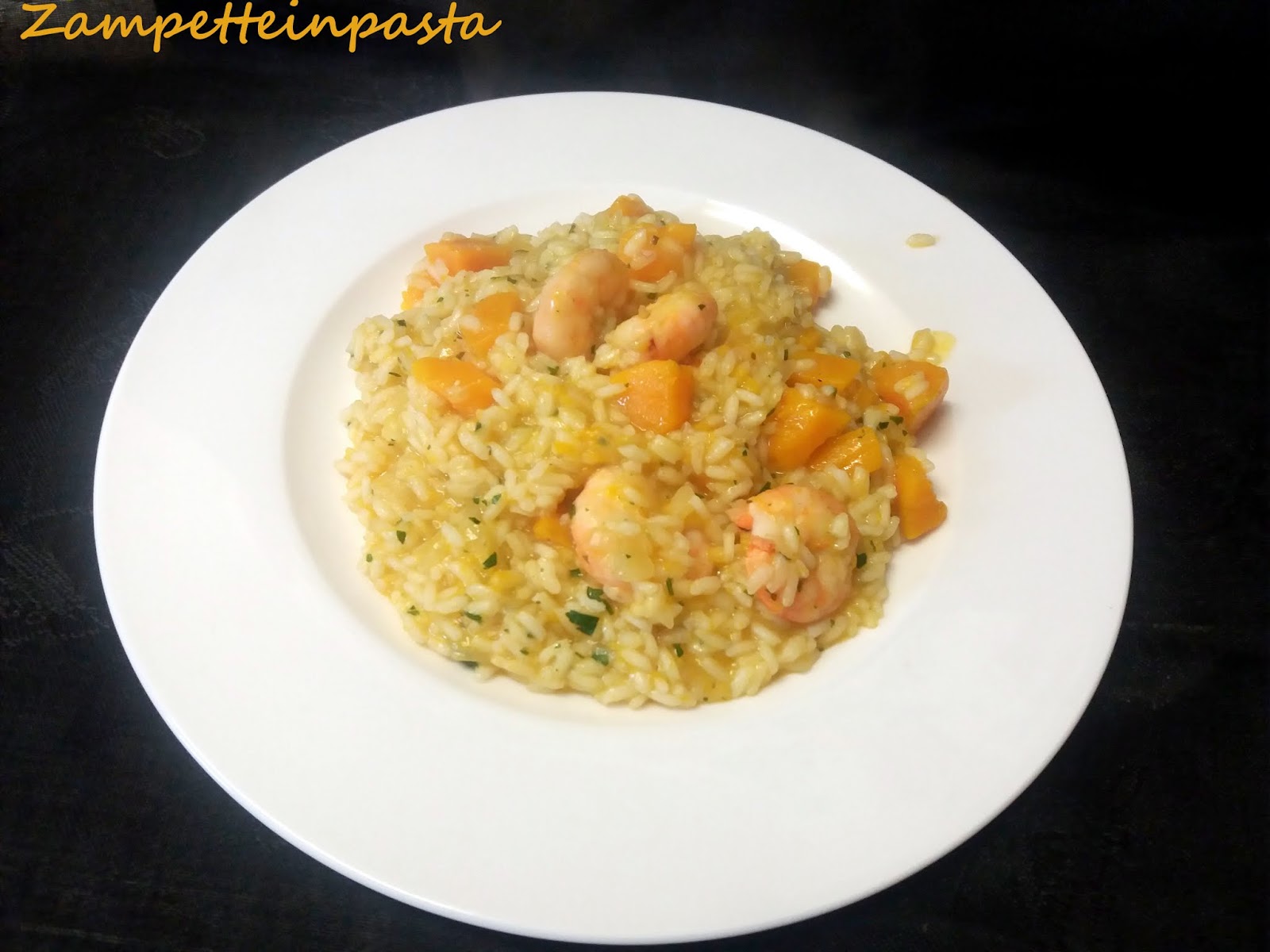 RISOTTO DI ZUCCA E GAMBERETTI ZAMPETTE IN PASTA