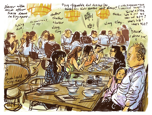 sketching people at a restaurant