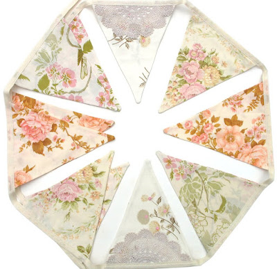 Vintage Retro IVORY & PINK Floral Flag Bunting.