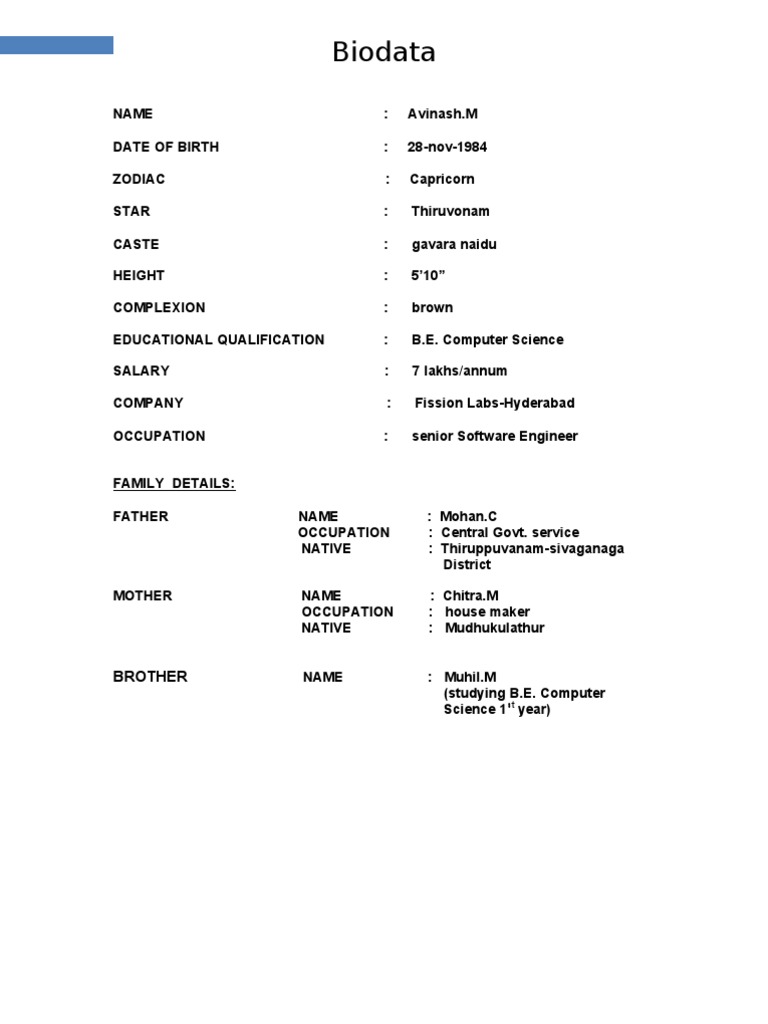 Simple Biodata Format In Word Scribd India