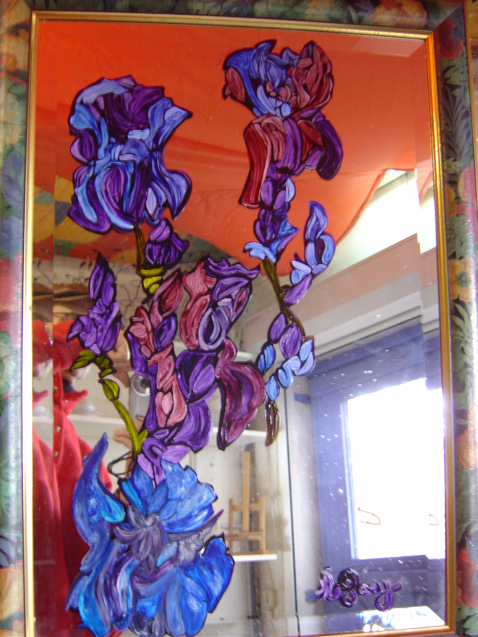 Le Verre à Soi Les Iris ,peinture sur miroir 160