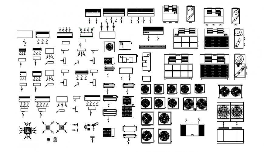 FAN COIL UNIT MULTIPLE BLOCKS AND SPAREPARTS CAD DRAWING DETAILS DWG FILE