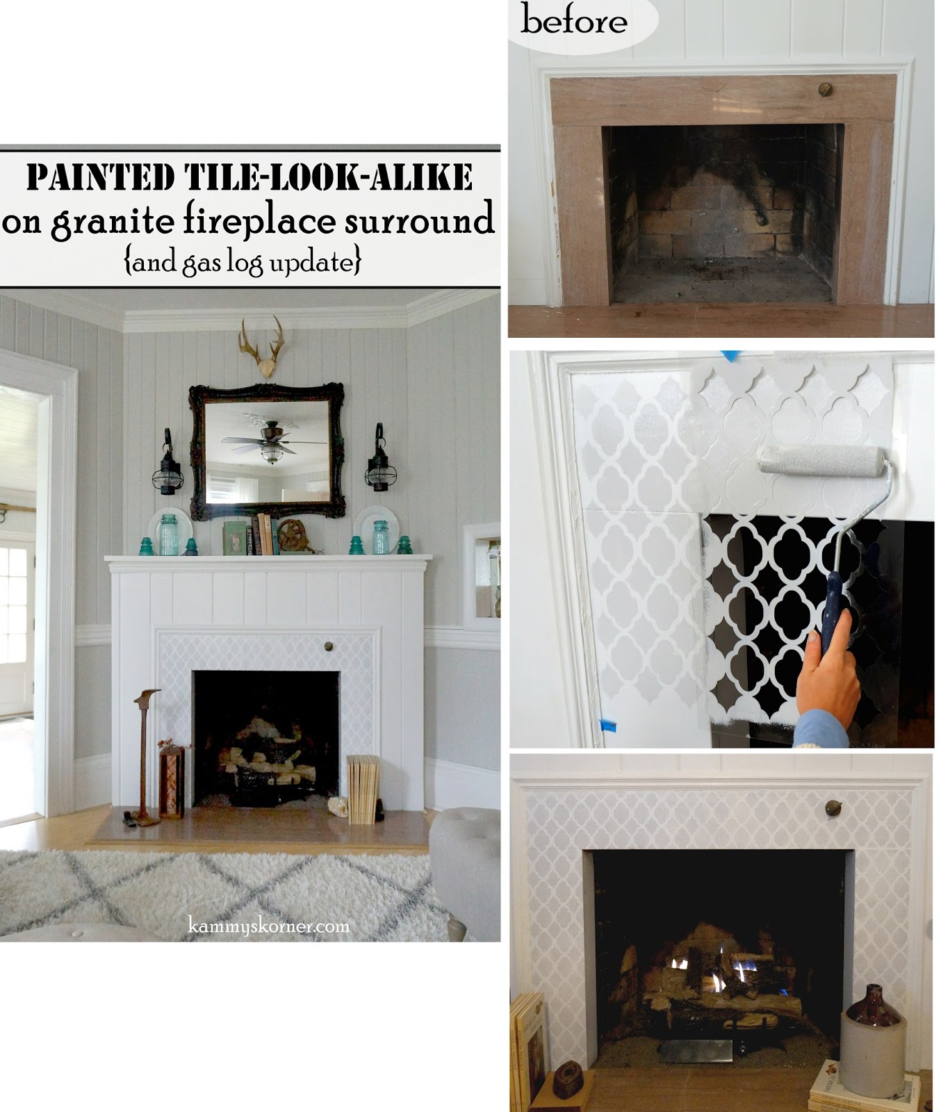 Stenciled Granite Fireplace Surround, How To Tile Over Granite Fireplace Surround