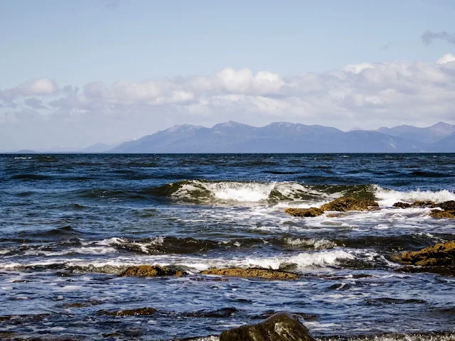 White cap wave on the Strait of Magellan at Fort Bulnes near Punta Arenas Chile