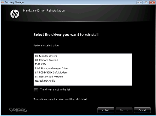 Select the driver to reinstall