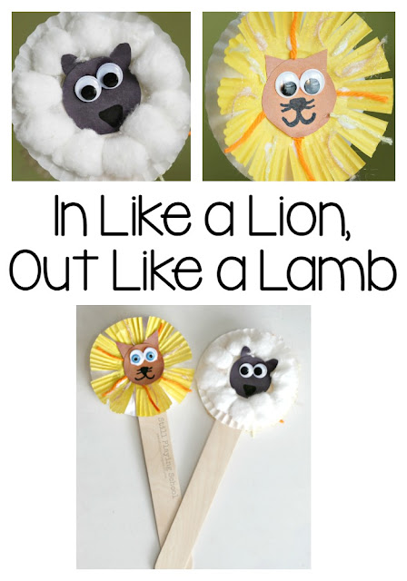 Lion and lamb craft puppets for preschool kids to discuss weather in the month of March!