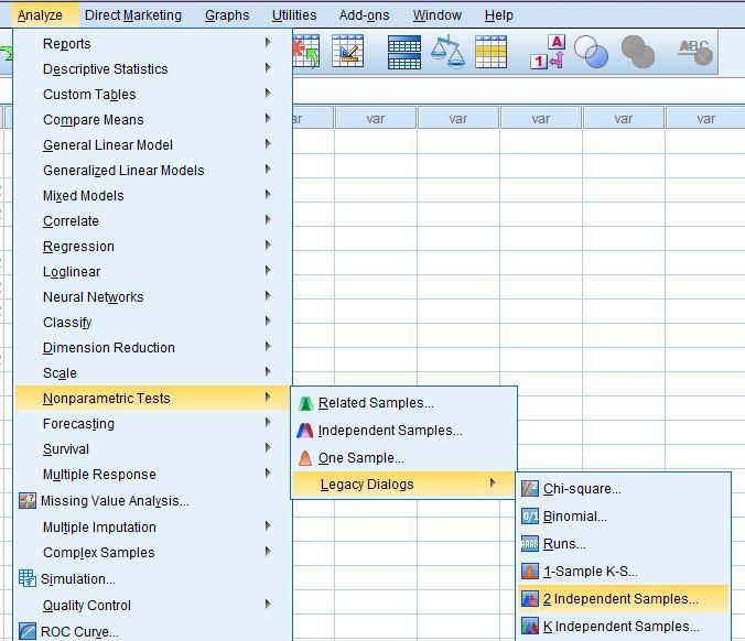 Uji 2 Sampel Mann Whitney Dengan SPSS - kabarito.com pengaturan analyze statistik untuk nonparamterik uji 2 sampel