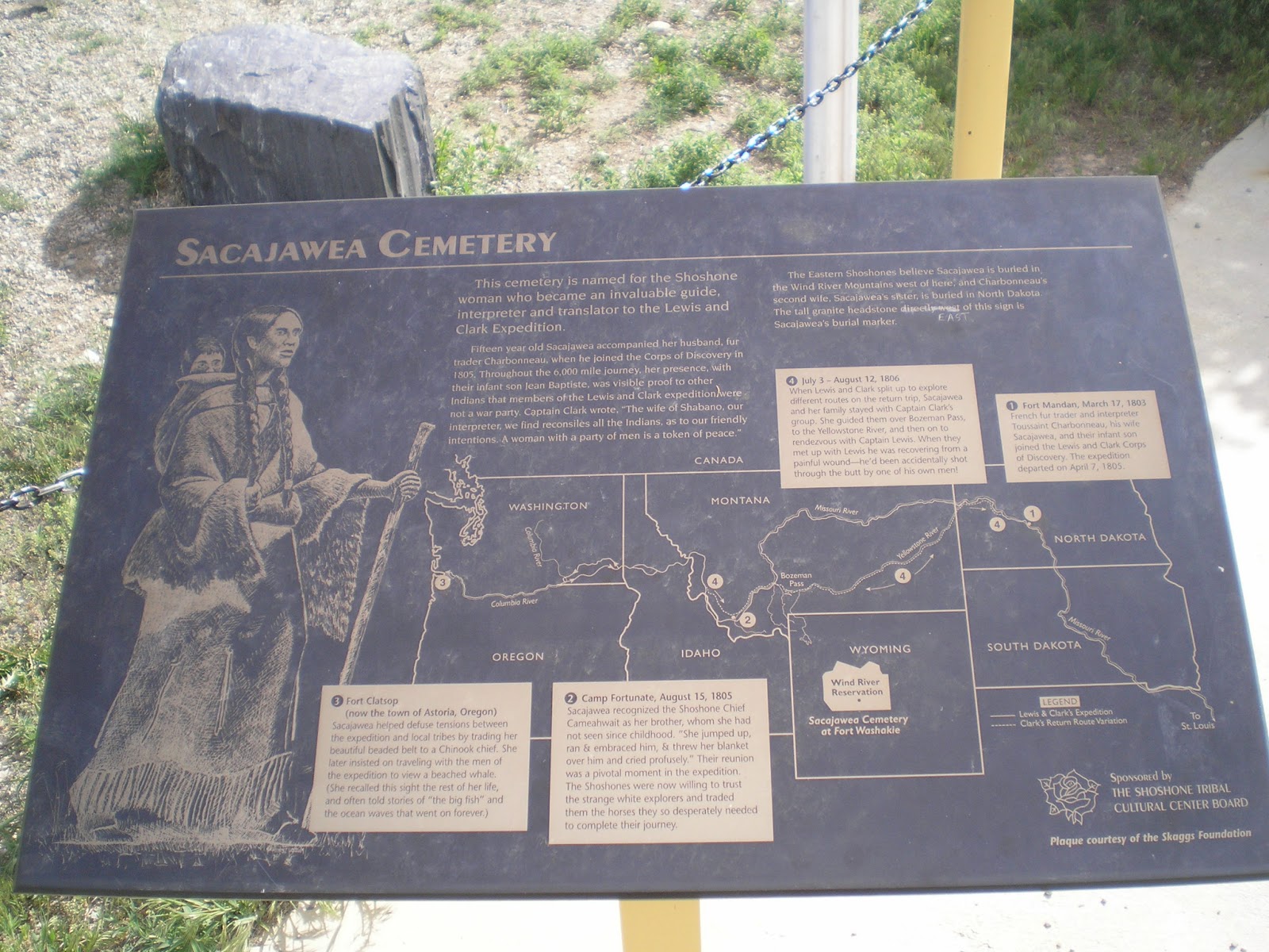 The Road Genealogist Sacagawea Statue, Grave, and Cemetery, Fort