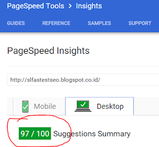 screen shot kecepatan di test PageSpeed Google baik Desktop