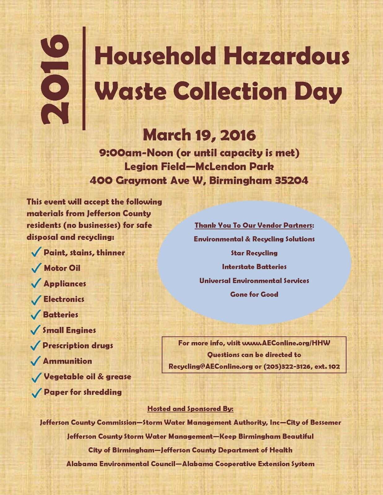Birmingham Public Library Household Hazardous Waste Collection Day