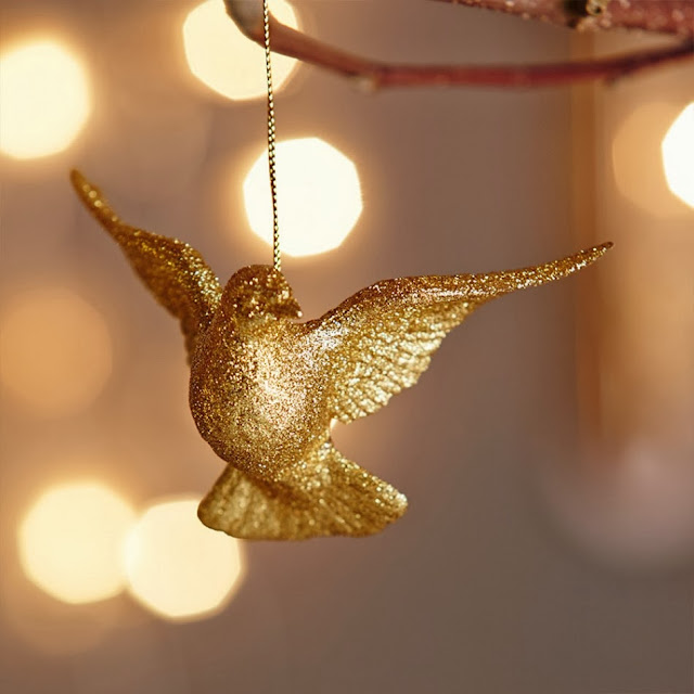 Graham and Green Gold Glitter Dove Christmas Tree Decoration