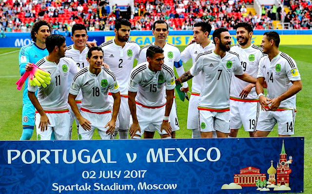 SELECCIÓN DE MÉXICO - Temporada 2016-17 - Guillermo Ochoa, Luis Reyes, Néstor Araujo, Rafael Márquez, Héctor Herrera y Oribe Peralta; Carlos Vela, Andrés Guardado, Héctor Moreno, Miguel Layún y Javier Hernandez - SELECCIÓN DE PORTUGAL 2 (Pepe, Adrien) SELECCIÓN DE MÉXICO 1 (Neto p.p.) - 02/07/2017 - Copa de Confederaciones de la FIFA, partido por el tercer puesto - Moscú, Rusia, estadio del Spartak