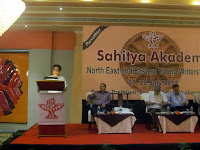 Rajat Chaudhuri speaking at a Writers Meet organised by Sahitya Akademi