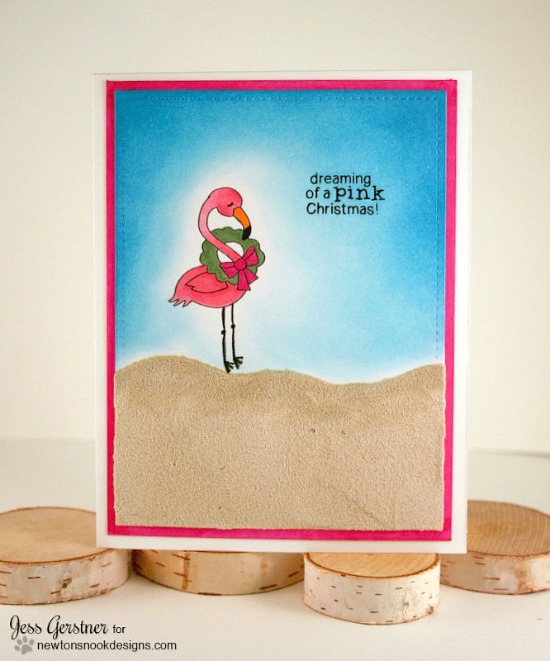Pink Christmas Flamingo Card by Jess Gerstner | Flirty Flamingos stamp set by Newton's Nook Designs #newtonsnook #flamingo