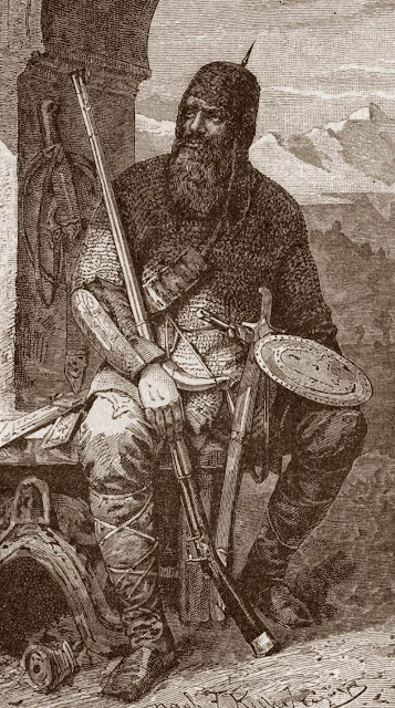 Грузинский (хевсурский) воин XVIII - середины XIX века. Кавказское оружие, Клепаная кольчуга, Кольчуга, Кольчужный доспех, Оружие, Оружие Кавказа, Старинное оружие,
