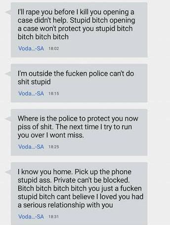 1 South African lady raises alarm after her ex-boyfriend sends her death threat messages