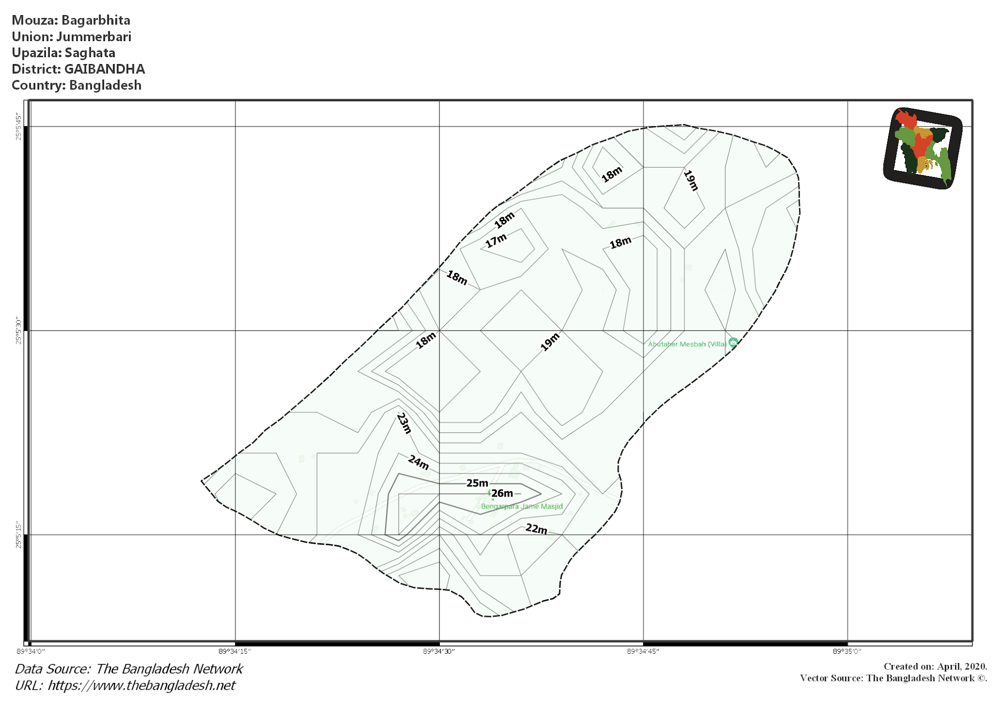 Map of Bagarbhita Mouza of Saghata Upazila, GAIBANDHA, Bangladesh.