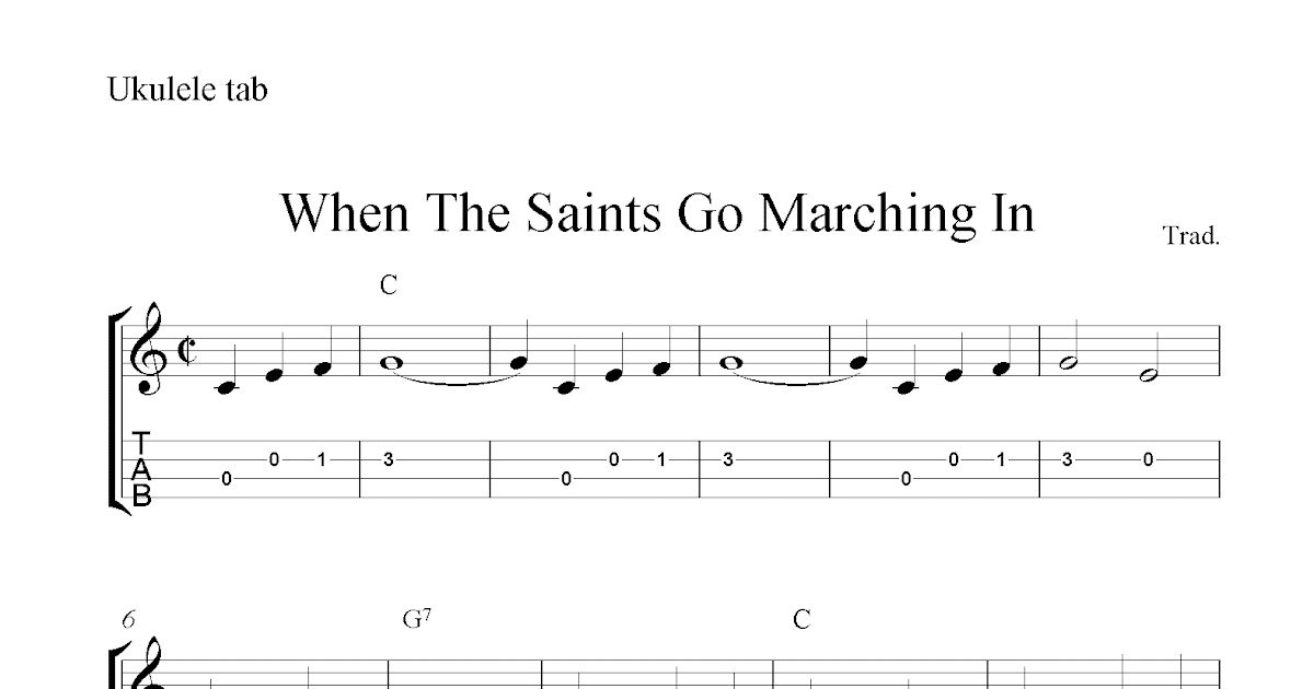 When The Saints Go Marching In, free ukulele tab sheet music.