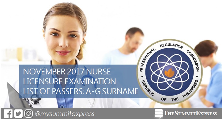 A-G Passers: November 2017 NLE nursing board exam results