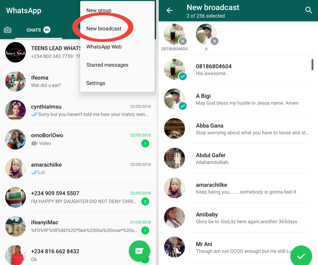 How to use the broadcast feature provided on WhatsApp