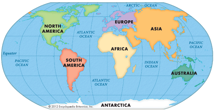 Map Of Seven Continents And Oceans - Free Printable Maps