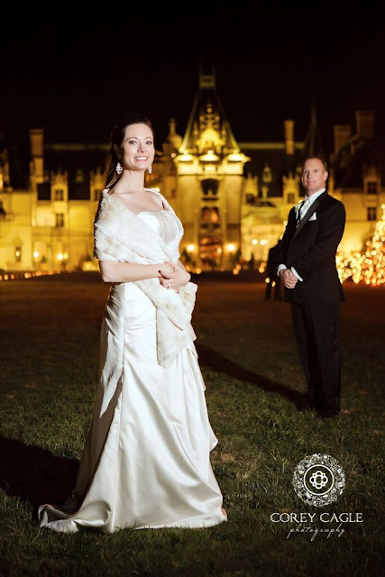 Bride and Groom at night at Biltmore House | Corey Cagle Photography