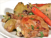 Baked Chicken with New Potatoes, Carrots, and Caramelized Shallots