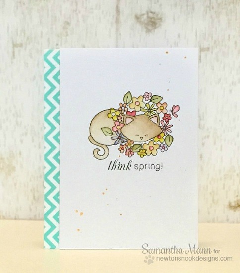 Think Spring cat Card with Lion Mane of Flowers | Card by Samantha Mann |  Stamps by Newton's Nook Designs
