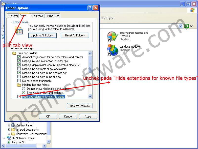 Folder Option di Windows XP