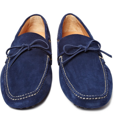 blue suede driving mocs